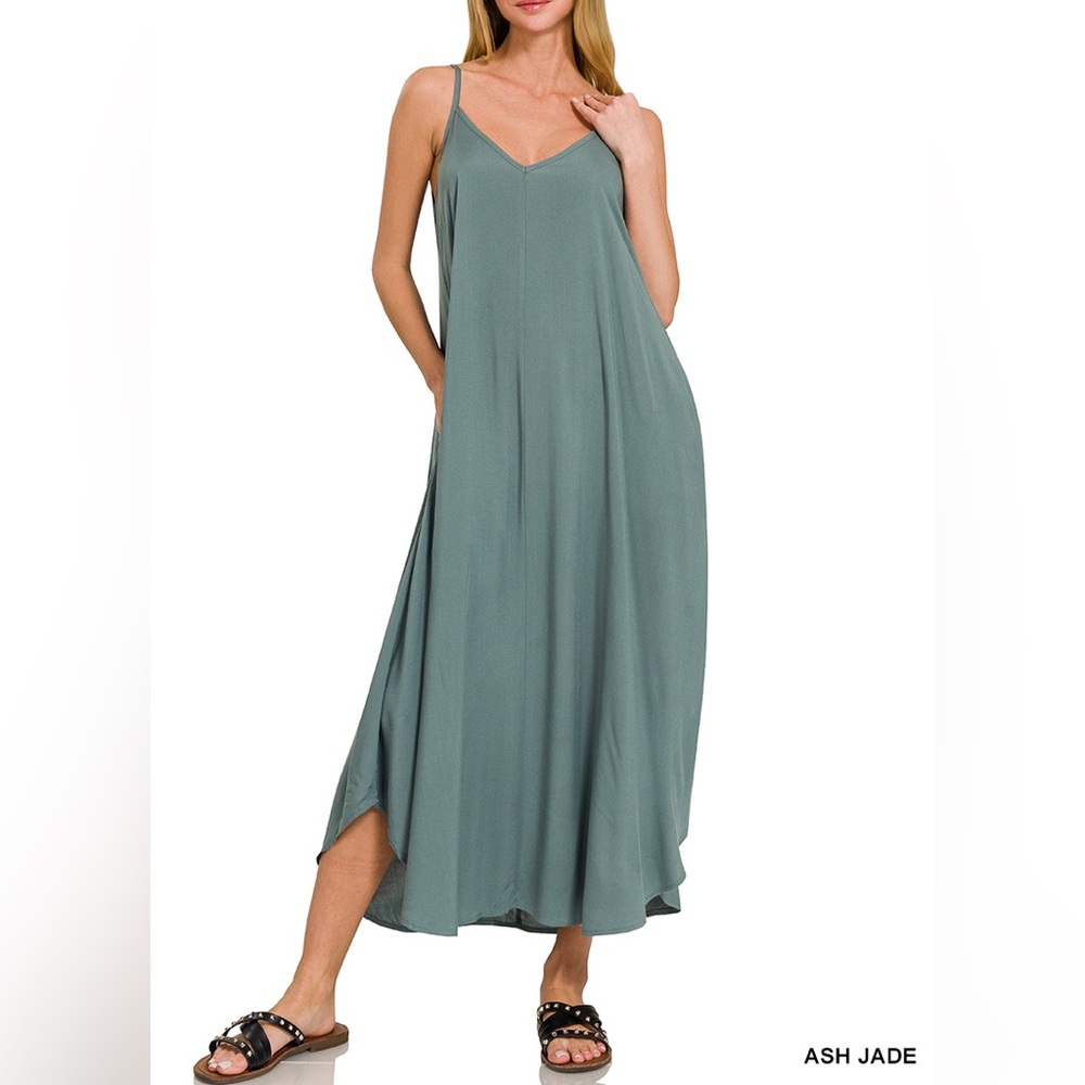 Zenana Elegant Women's Dress in Ash Jade 100% Rayon. Dusty Rose Also Available